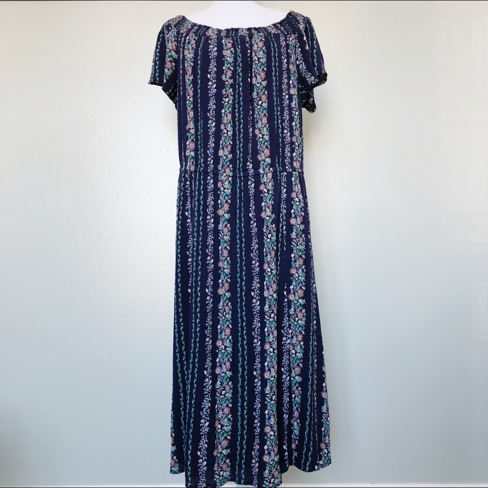 Old Navy • Off The Shoulder Navy Floral Midi Dress